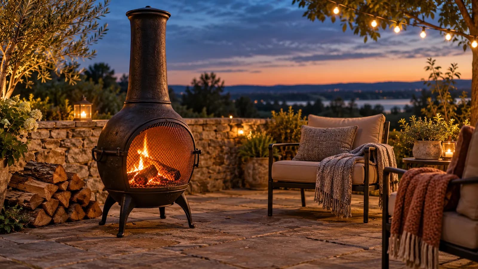 AI-generated illustration for Best Outdoor Fireplaces & Chimineas