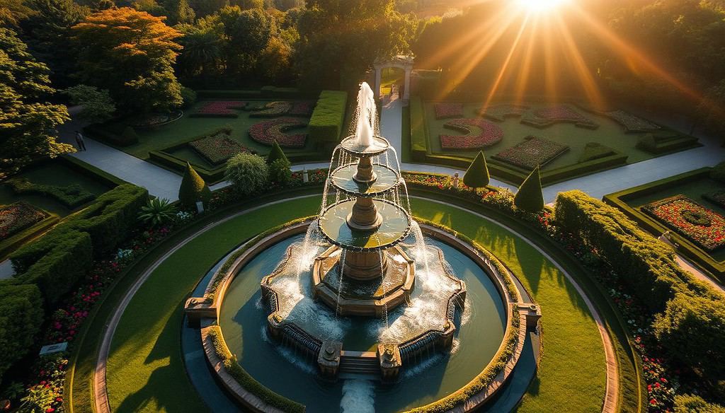 Estate fountain in a large garden