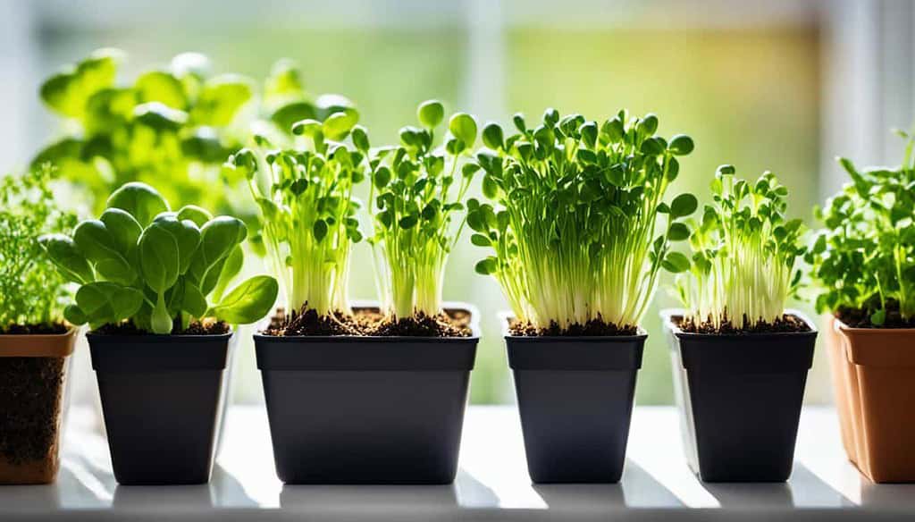 Micro herbs growing in pots