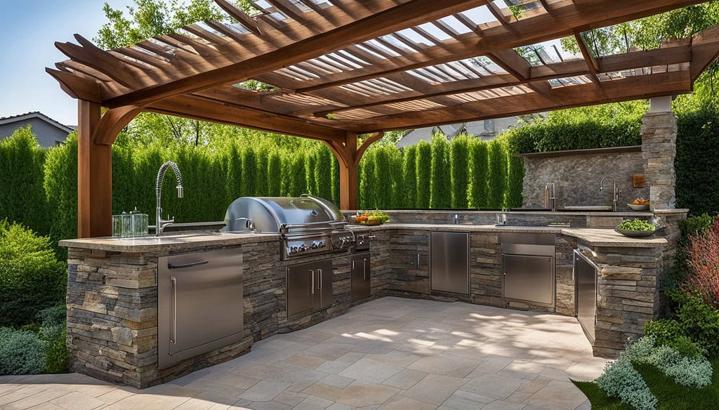 Outdoor kitchen with pergola