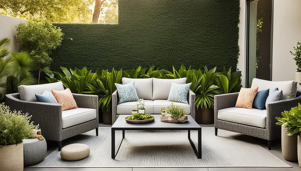 Outdoor living space with low-maintenance furniture