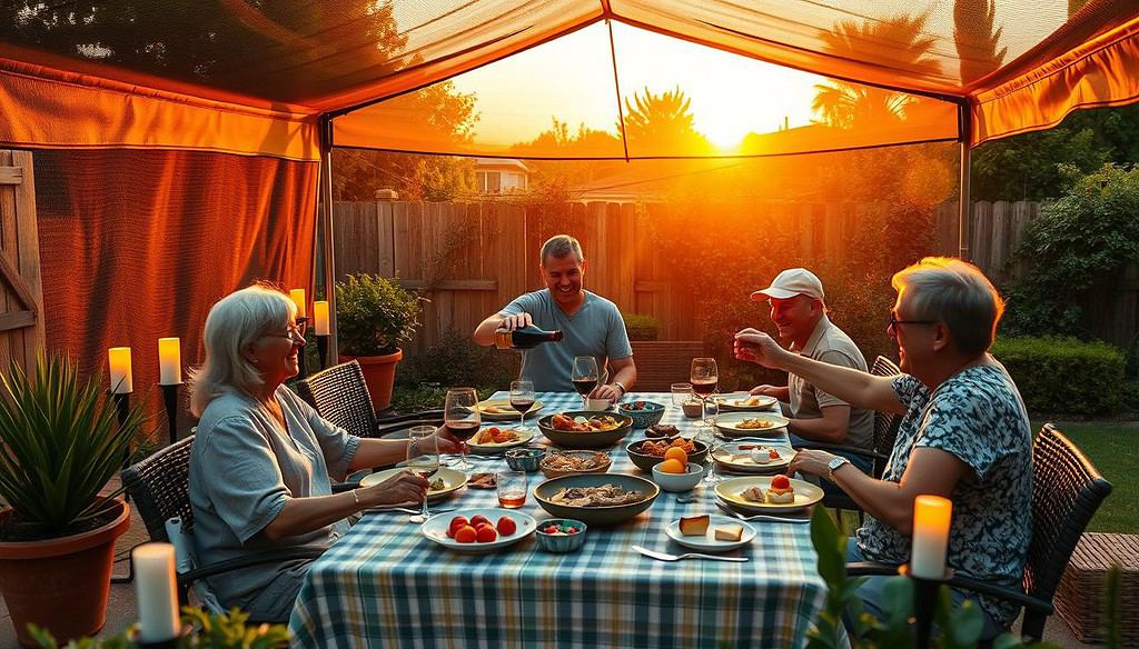 outdoor dining setup with protective barriers